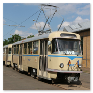 Tatra-Kurzzug aus Typ 33 | Bauart T4D | Triebwagen 1602 mit Typ 65 | Bauart B4D | Beiwagen 520